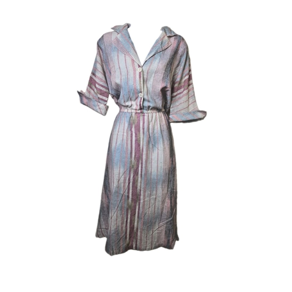 Vintage 1980s The Shirtdress Sears Dress Dolman Sleeve Pockets Pastel Stripe 16